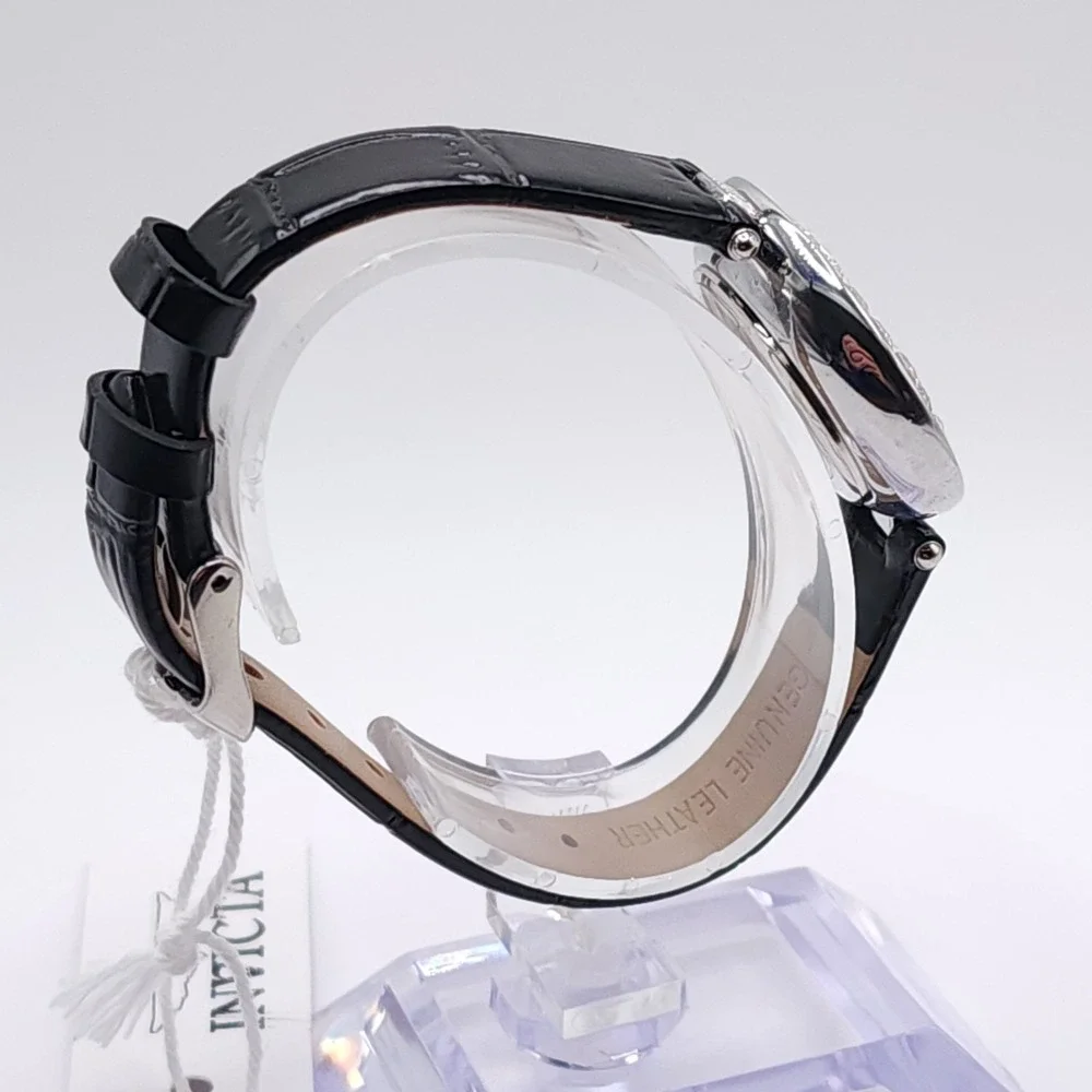 Invicta Celestial 70351 Womens Watch Silver Crystal Black Leather 30mm NEW